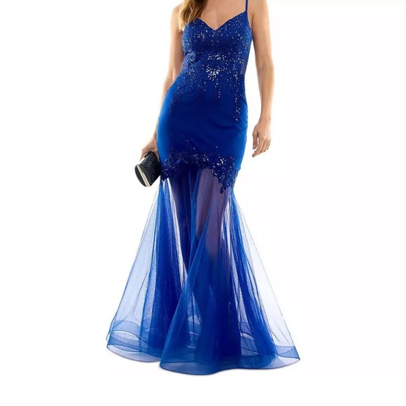 TLC Say Yes To The Prom Womens Blue Evening Dress Gown Juniors 11/12, NWOT - Picture 1 of 2